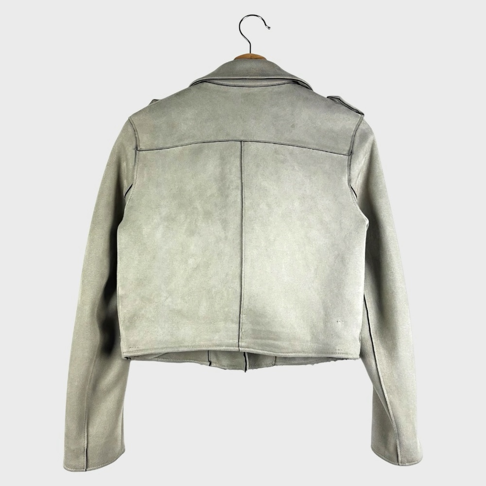 Zara Basic Beige Faux Suede Moto Jacket - Picture 2 of 8